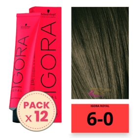 Schwarzkopf - Pack 12 Tintes Igora Royal 6/0 Rubio Oscuro 60 ml