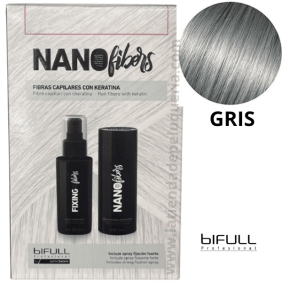 Bifull - Fibras Capilares NANOFIBERS con Keratina color GRIS 25 gr + Spray Fijador